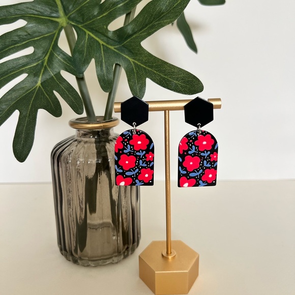 Art Nouveau Floral Drop Earrings -Artsy Dangle Earrings -Flower Pattern Earrings - Picture 10 of 16